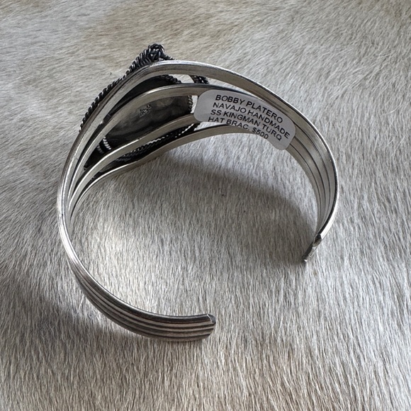Navajo Bobby Platero Sterling Silver and Turquoise Cowboy Hat Bracelet - Picture 2 of 4
